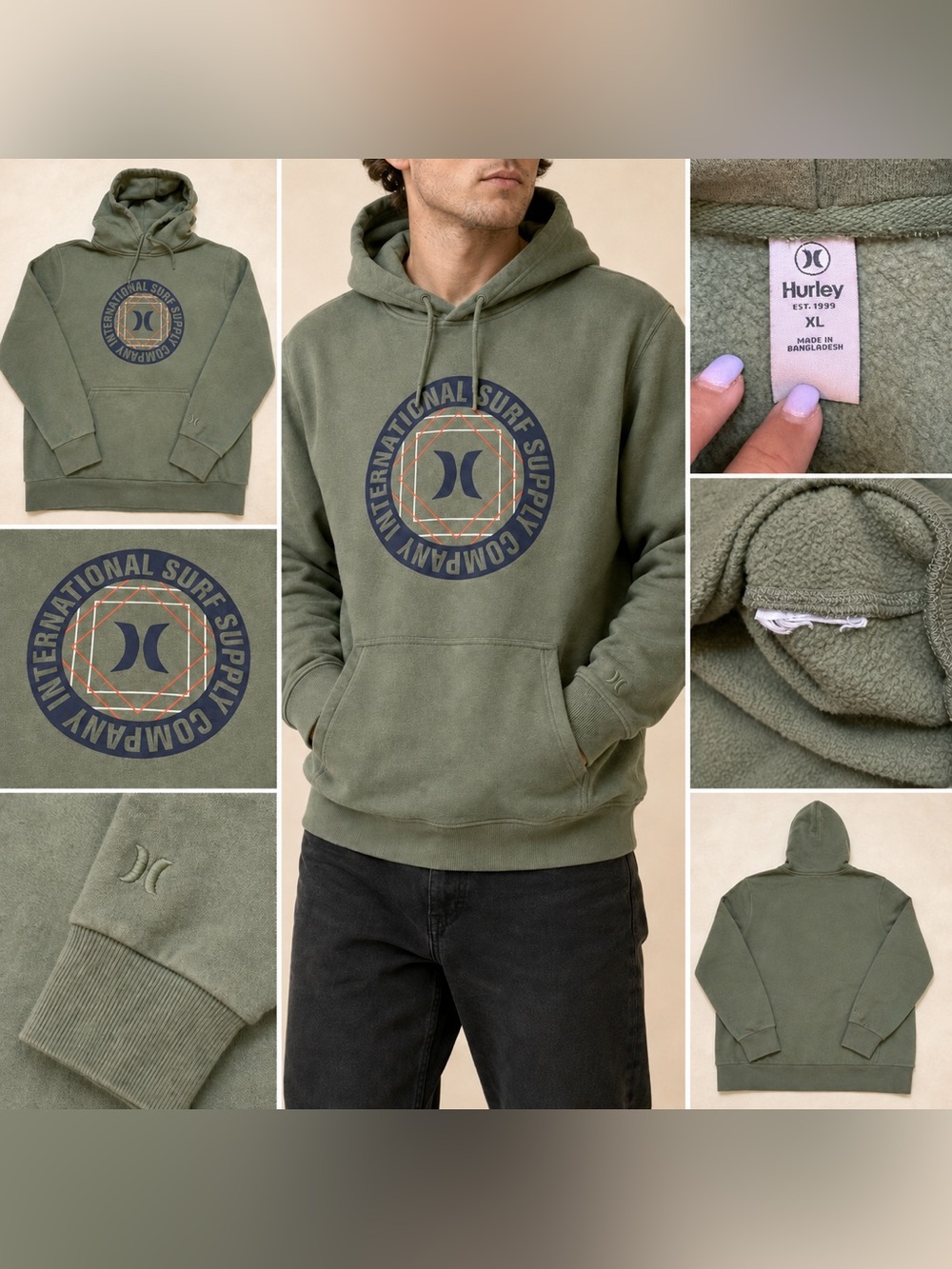 Hurley International Supply Co Graphic Pullover Hoodie Sage Green XL